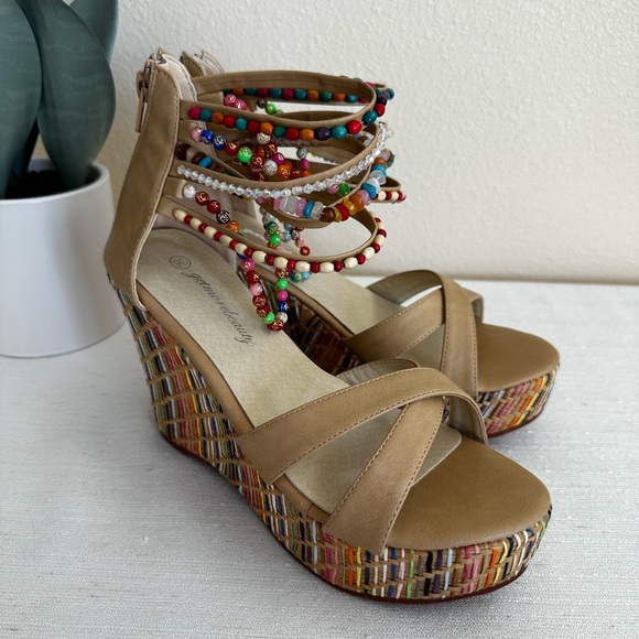 New Getmorebeauty Rainbow Beaded Braided wedge Sandals Woman’s EU36 US5 - Picture 6 of 12